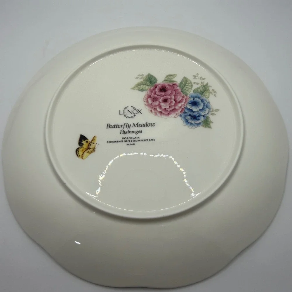 Lenox Butterfly‎ Meadow Hydrangea Porcelain Accent Plates Set of 4 Scalloped 9in